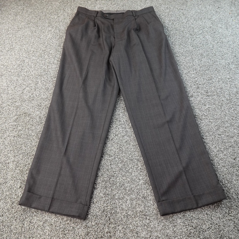 Savile Row Pants Mens 36X30 Gray Chino Trouser Dress Slacks Pleated Cuffed Golf